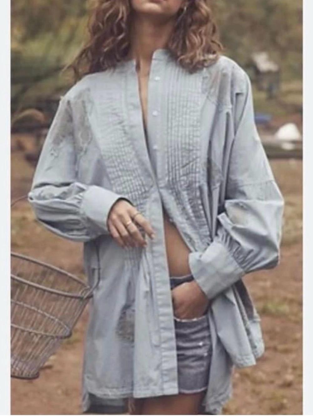 Free People Light Blue Embroidered Mini Dress